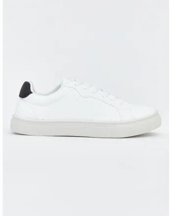 Pantofi sport din piele ecologica cu sireturi, Alb/Negru