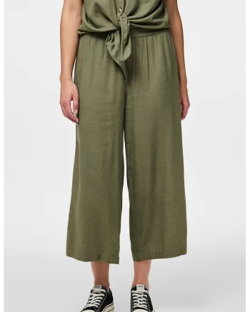 Pantaloni culotte din amestec de in, Verde feriga