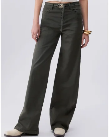 Pantaloni ampli cu talie inalta, Verde masliniu