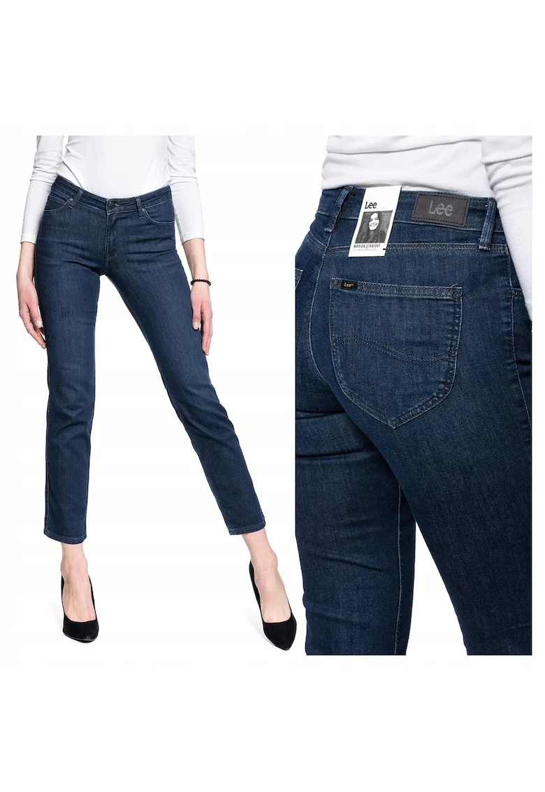 Blugi Dama,  Marion Straight, Straight Fit, Talie Medie, 5 Buzunare, Fermoar, Lungi, Bumbac, W28-L33 US, Albastru