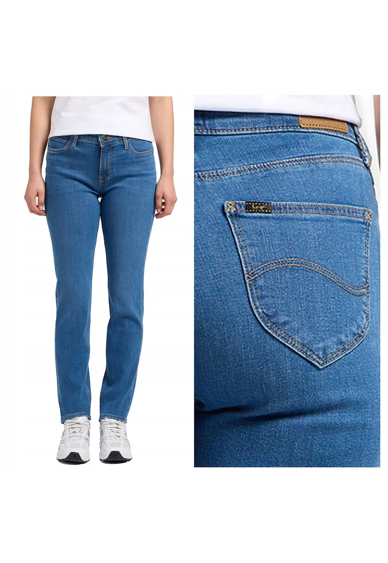 Blugi Dama,  Marion Straight, Straight Fit, Talie Inalta, 5 Buzunare, Fermoar, Lungi, Bumbac, W28-L33 US, Albastru