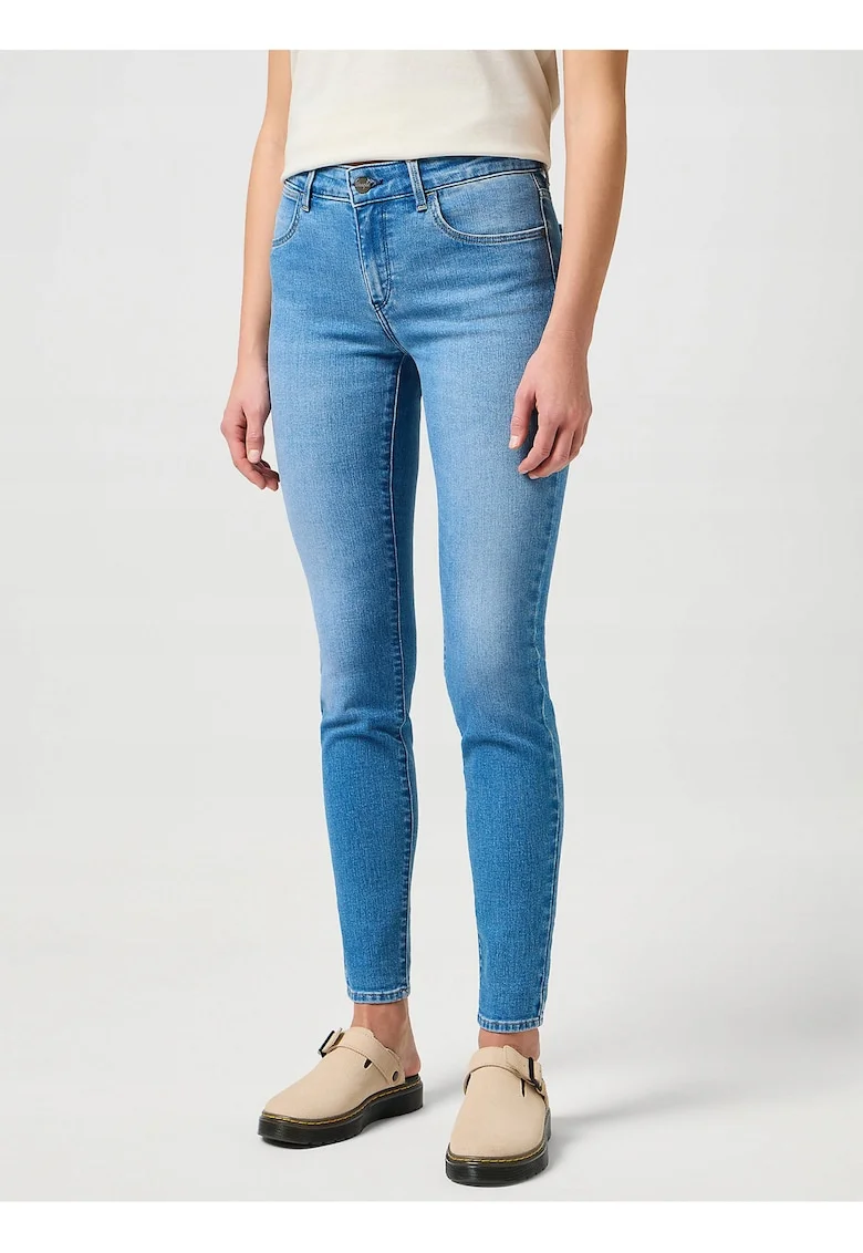 Blugi Dama,  Skinny, Skinny Fit, Talie Medie, 5 Buzunare, Fermoar, Lungi, Bumbac, W27-L32 US, Albastru