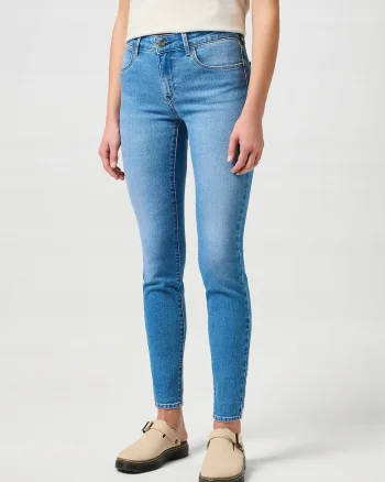 Blugi Dama,  Skinny, Skinny Fit, Talie Medie, 5 Buzunare, Fermoar, Lungi, Bumbac, W27-L32 US, Albastru