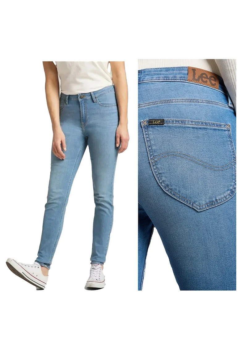 Blugi Dama,  Elly, Slim Fit, Talie Medie, 5 Buzunare, Fermoar, Lungi, Bumbac, Albastru, Albastru