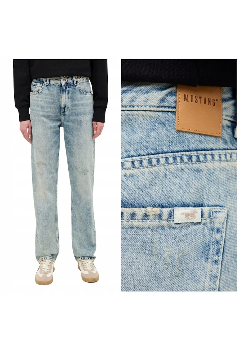 Blugi Dama,  Style Brooks Straight, Straight Fit, Talie Inalta, 5 Buzunare, Fermoar, Lungi, Bumbac, Albastru, Albastru
