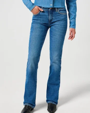 Blugi Dama,  Bootcut, Flared Jeans, Talie Medie, 5 Buzunare, Fermoar, Lungi, Bumbac, Albastru, Albastru