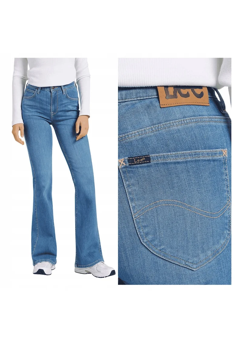 Blugi Dama,  Breese, Flared, Talie Inalta, 5 Buzunare, Fermoar, Lungi, Bumbac, W27-L31 US, Albastru
