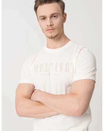Tricou cu imprimeu logo pe piept, Alb fildes