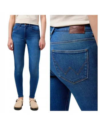 Blugi Dama,  Rustic, Skinny Fit, Talie Medie, 5 Buzunare, Fermoar, Lungi, Bumbac, W28-L30 US, Albastru