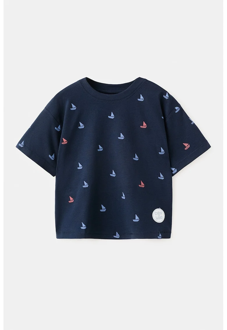 Tricou din bumbac cu model nautic, Rosu/Albastru deschis/Bleumarin