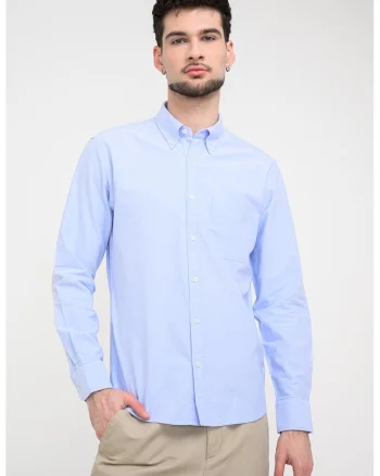 Camasa de bumbac cu maneci lungi Oxford, Albastru glaciar