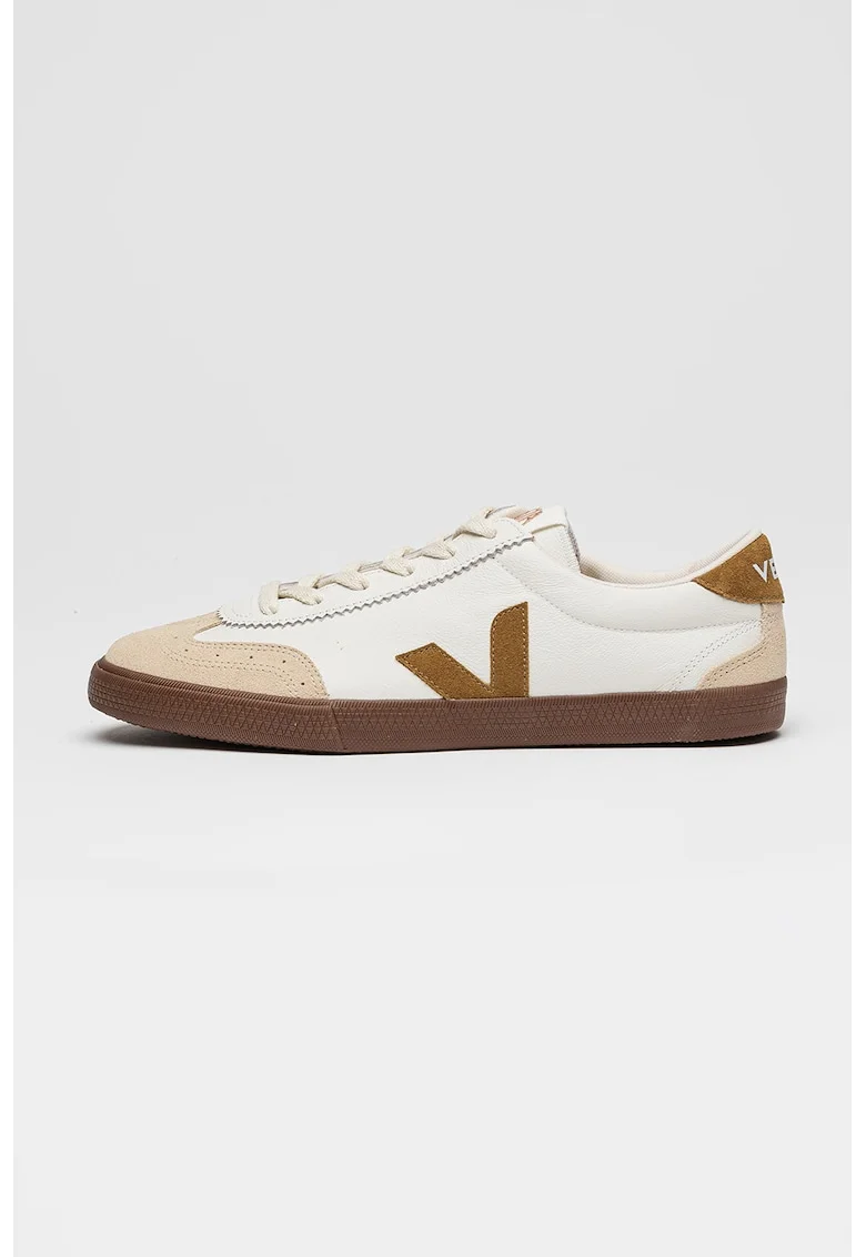 Pantofi sport din piele cu detalii contrastante, Alb/Caramel/Grej