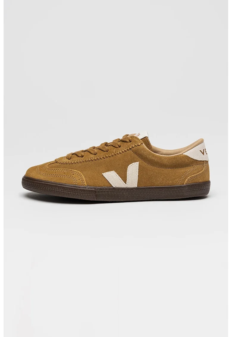 Pantofi sport low cut din piele intoarsa, Alb fildes/Caramel