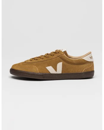 Pantofi sport low cut din piele intoarsa, Alb fildes/Caramel