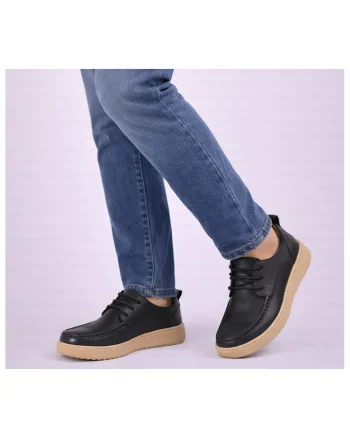 Pantofi casual, barbati,  A90007 negru, piele nabuc, Negru