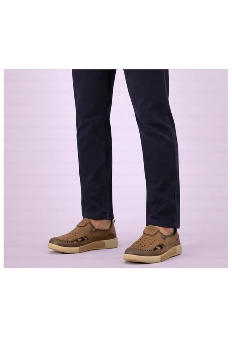 Pantofi casual, barbati,  A93230 kaki, piele nabuc, Kaki