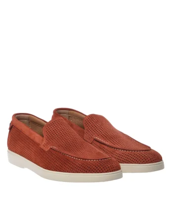 Pantofi loafer de piele intoarsa cu perforatii, Maro