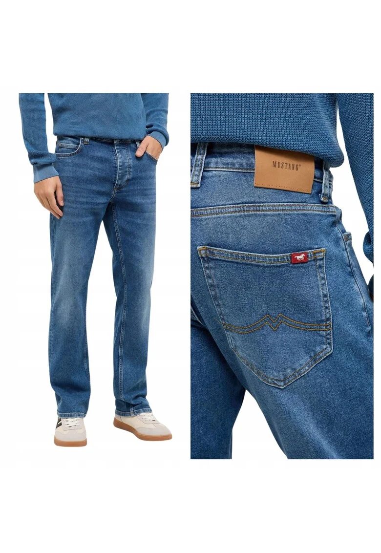 Blugi Barbati,  Style Michigan Straight, Straight Fit, Talie Medie, 5 Buzunare, Fermoar, Lungi, Bumbac, W34-L30 US, Albastru