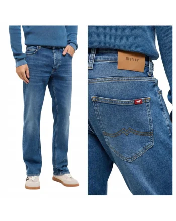 Blugi Barbati,  Style Michigan Straight, Straight Fit, Talie Medie, 5 Buzunare, Fermoar, Lungi, Bumbac, W34-L30 US, Albastru