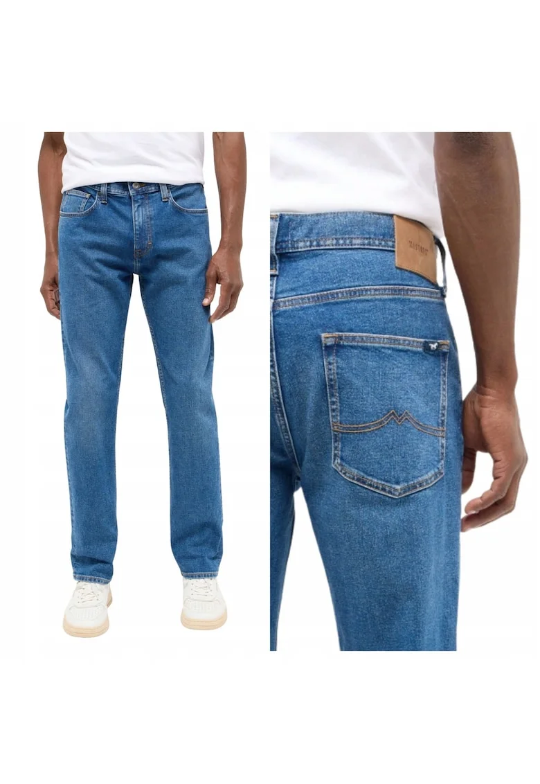 Blugi Barbati,  Orlando Slim, Slim Fit, Talie Medie, 5 Buzunare, Fermoar, Lungi, Bumbac, W32-L32 US, Albastru