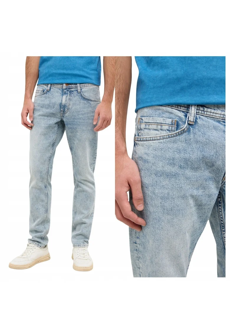 Blugi Barbati,  Style Oregon Slim, Skinny Fit, Talie Joasa, 5 Buzunare, Fermoar, Lungi, Bumbac, Albastru, Albastru