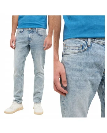 Blugi Barbati,  Style Oregon Slim, Skinny Fit, Talie Joasa, 5 Buzunare, Fermoar, Lungi, Bumbac, Albastru, Albastru