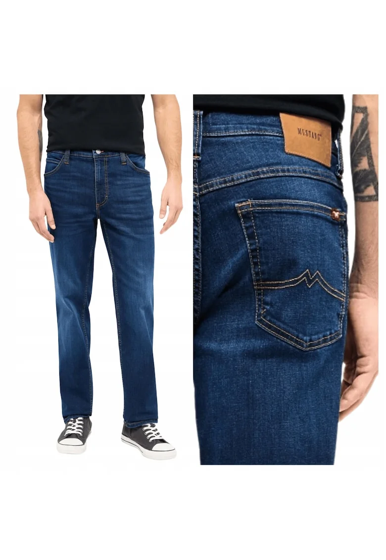 Blugi Barbati,  Tramper Straight, Straight Fit, Talie Medie, 5 Buzunare, Fermoar, Lungi, Bumbac, W32-L32 US, Albastru