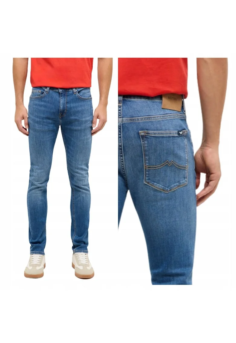 Blugi Barbati,  Frisco Skinny, Skinny Fit, Talie Medie, 5 Buzunare, Fermoar, Lungi, Bumbac, Albastru, Albastru