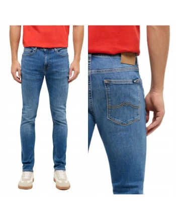 Blugi Barbati,  Frisco Skinny, Skinny Fit, Talie Medie, 5 Buzunare, Fermoar, Lungi, Bumbac, Albastru, Albastru
