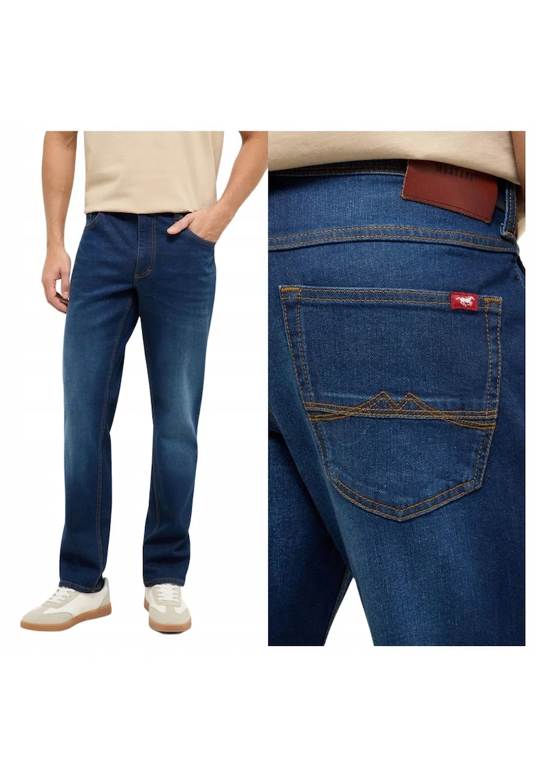 Blugi Barbati,  Washington Straight, Straight Fit, Talie Medie, 5 Buzunare, Fermoar, Lungi, Bumbac, Albastru, Albastru