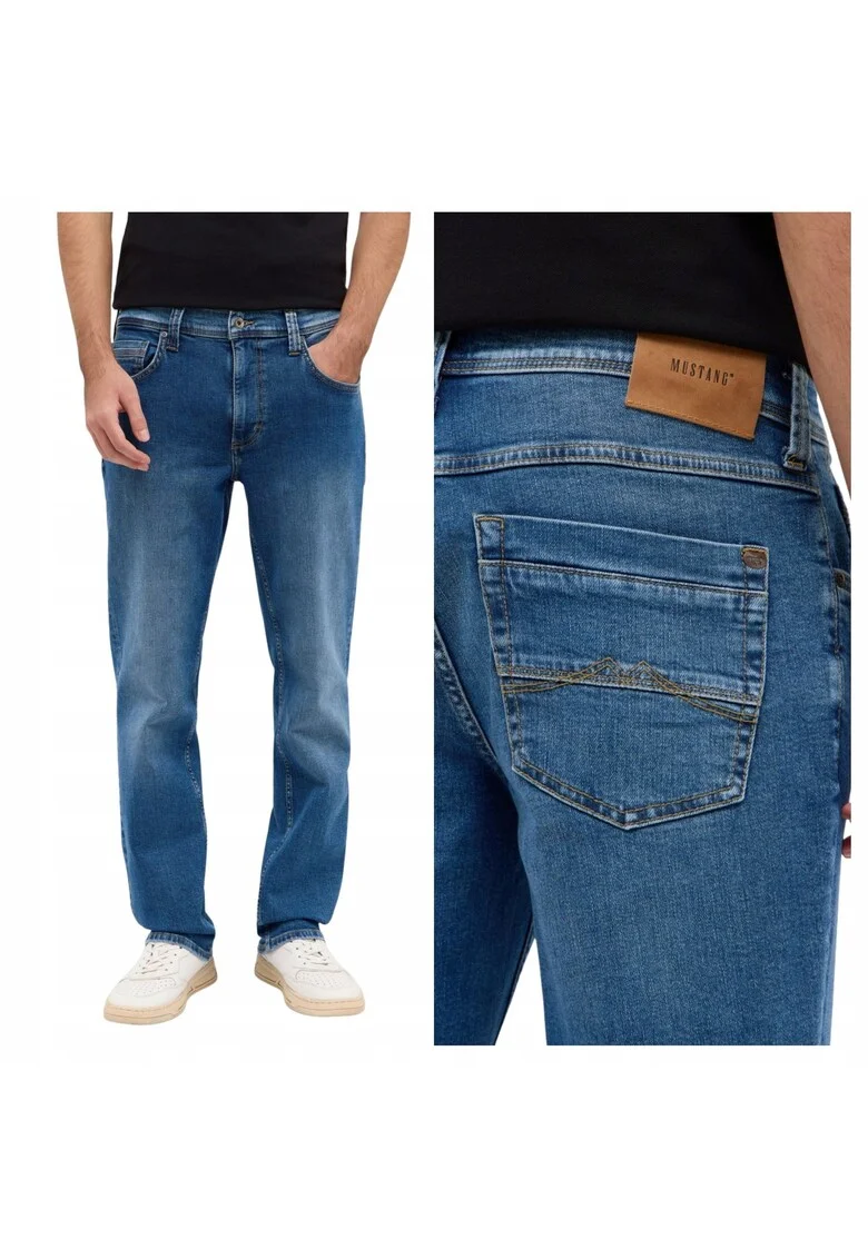 Blugi Barbati,  Washington Straight, Straight Fit, Talie Medie, 5 Buzunare, Fermoar, Lungi, Bumbac, W32-L32 US, Albastru