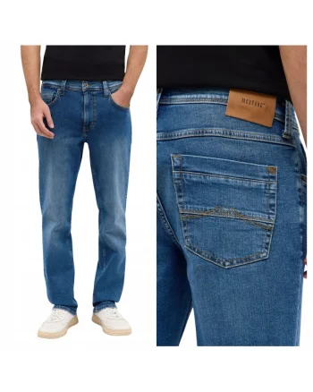 Blugi Barbati,  Washington Straight, Straight Fit, Talie Medie, 5 Buzunare, Fermoar, Lungi, Bumbac, W32-L32 US, Albastru