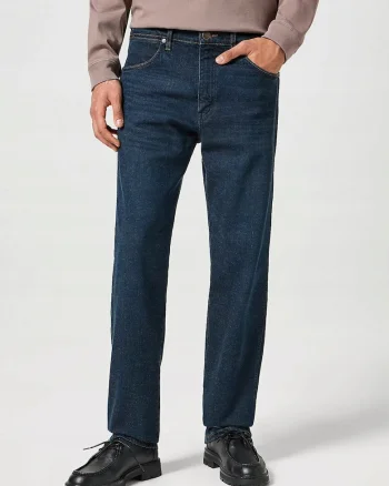 Blugi Barbati,  Frontier, Straight Fit, Talie Medie, 5 Buzunare, Fermoar, Lungi, Bumbac, W31-L34 US, Albastru