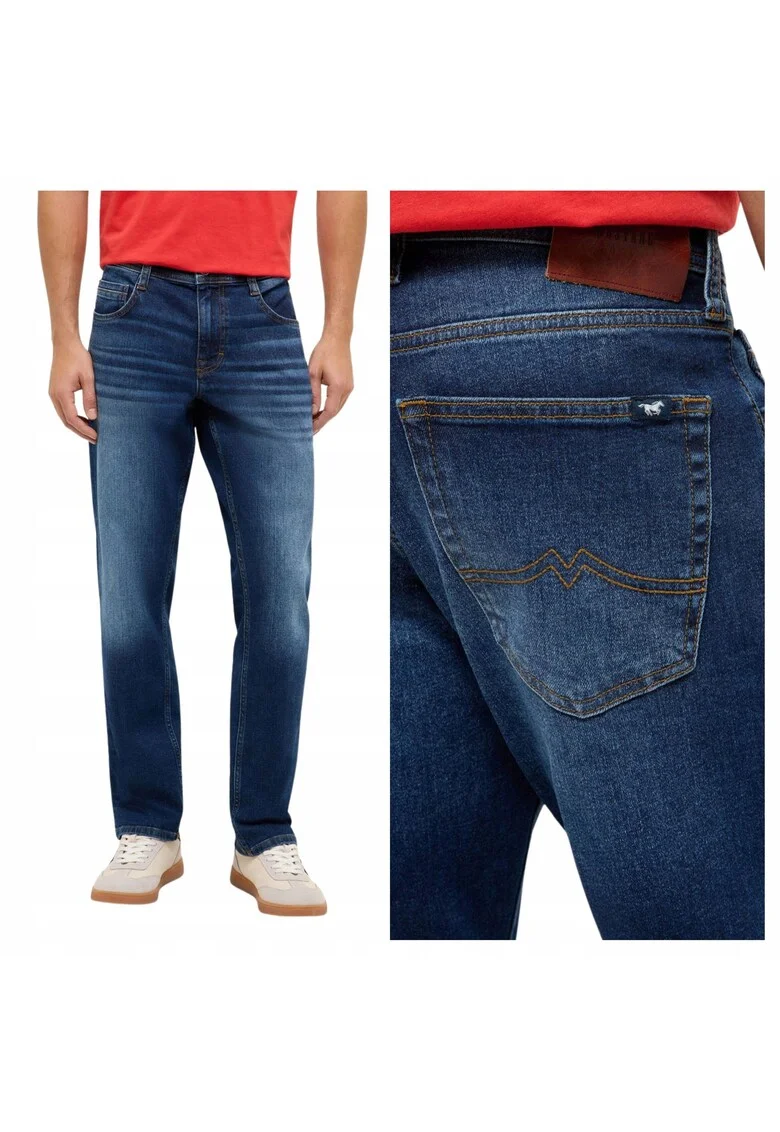 Blugi Barbati,  Style Denver Straight, Straight Fit, Talie Medie, 5 Buzunare, Fermoar, Lungi, Bumbac, W33-L32 US, Albastru