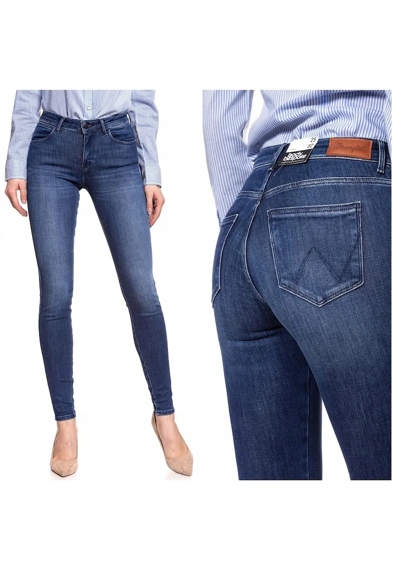 Blugi Dama,  Skinny, Skinny Fit, Talie Medie, 5 Buzunare, Fermoar, Lungi, Bumbac, W24-L32 US, Albastru
