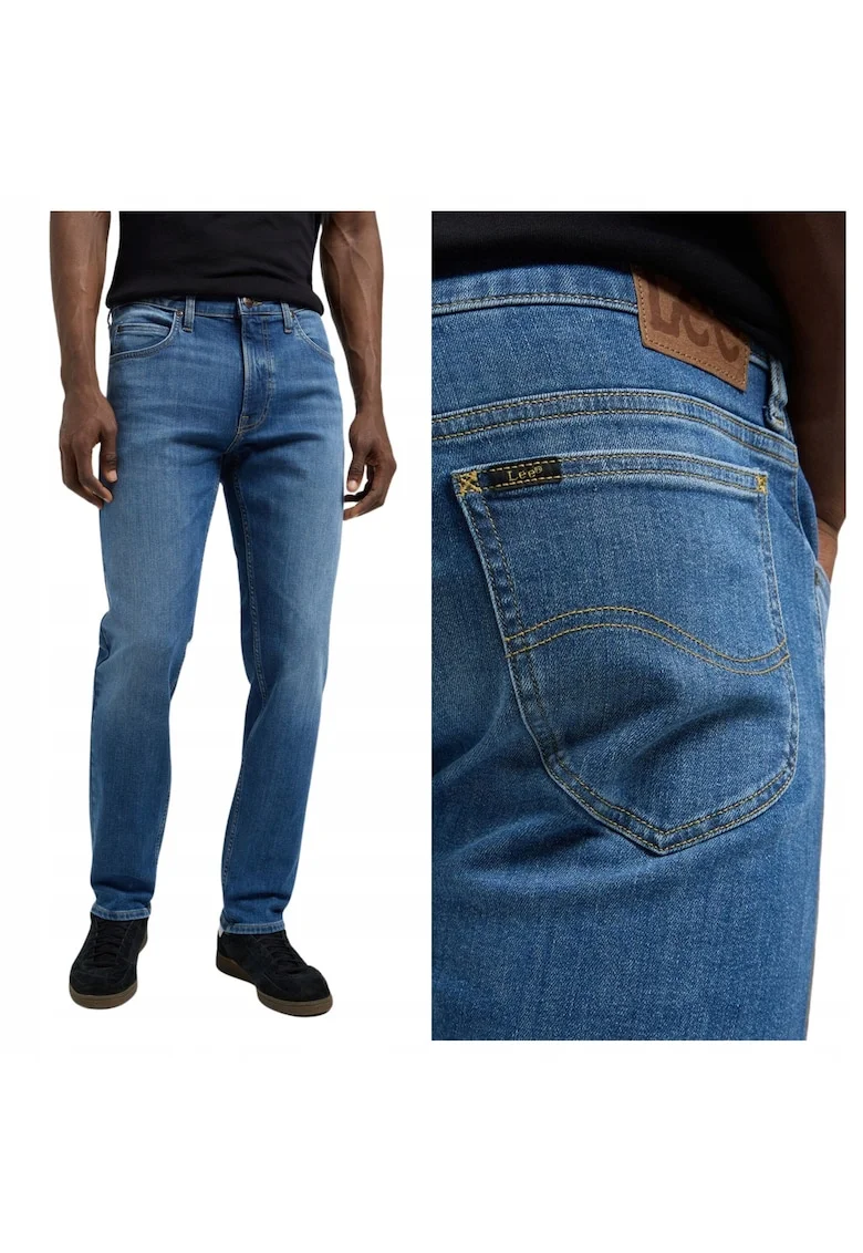Blugi Barbati,  Rider, Slim Fit, Talie Medie, 5 Buzunare, Fermoar, Lungi, Bumbac, W33-L34 US, Albastru