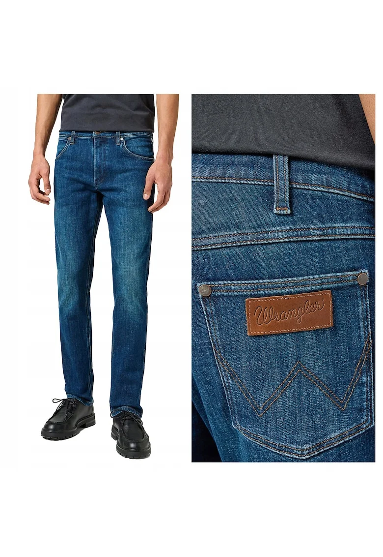 Blugi Barbati,  Straight Fit, Talie Joasa, 5 Buzunare, Fermoar, Lungi, Bumbac, Albastru, Albastru