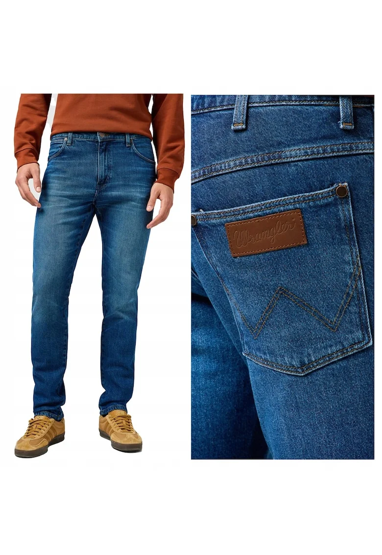 Blugi Barbati,  River, Slim Fit, Talie Medie, 5 Buzunare, Fermoar, Lungi, Bumbac, W31-L30 US, Albastru