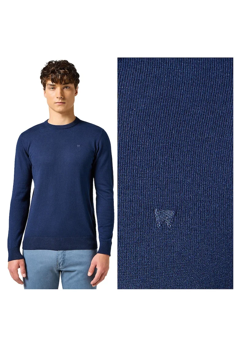 Pulover Barbati,  Knit Sweater, Regular Fit, Fara Inchidere, Decolteu Rotund, Maneci Lungi, Fara Buzunare, Bumbac, 4XL INTL, Albastru