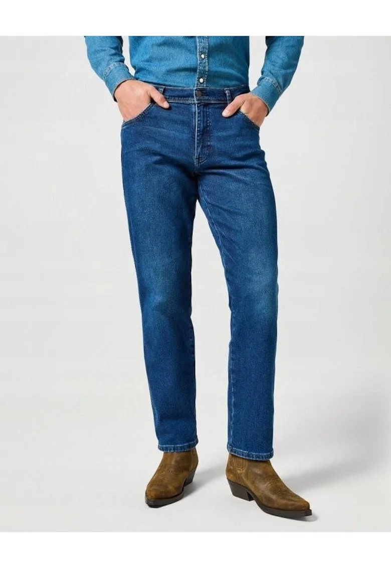 Blugi Barbati,  Texas, Straight Fit, Talie Medie, 5 Buzunare, Fermoar, Lungi, Bumbac, W32-L34 US, Albastru