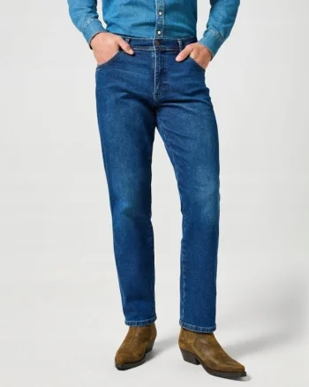 Blugi Barbati,  Texas, Straight Fit, Talie Medie, 5 Buzunare, Fermoar, Lungi, Bumbac, W32-L34 US, Albastru