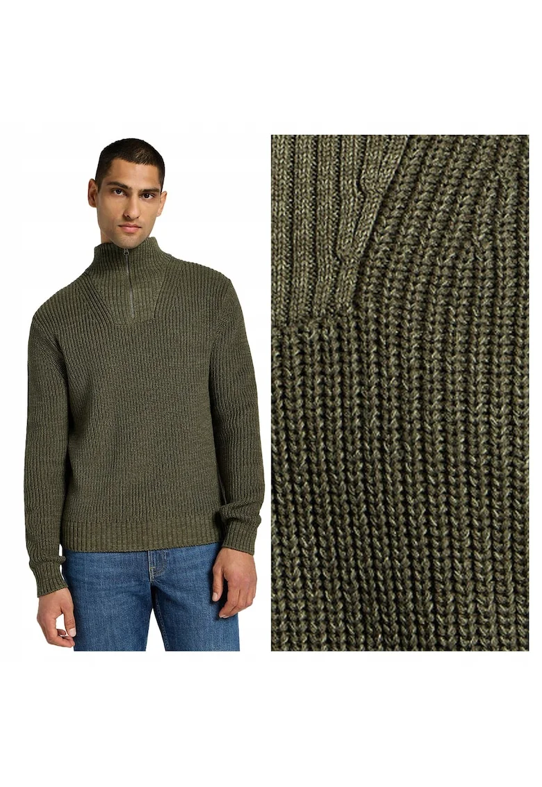 Pulover Barbati,  HALF ZIP KNIT, Regular Fit, Cu Fermoar, Guler Inalt, Maneci Lungi, Fara Buzunare, Bumbac, S INTL, Verde