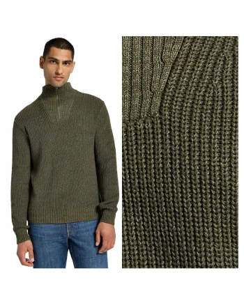 Pulover Barbati,  HALF ZIP KNIT, Regular Fit, Cu Fermoar, Guler Inalt, Maneci Lungi, Fara Buzunare, Bumbac, S INTL, Verde