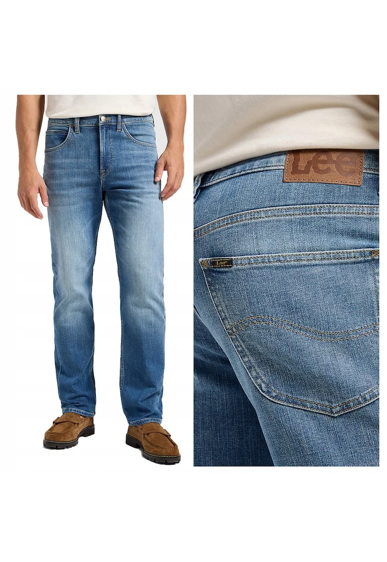 Blugi Barbati,  Brooklyn Straight, Straight Fit, Talie Medie, 5 Buzunare, Fermoar, Lungi, Bumbac, Albastru, Albastru