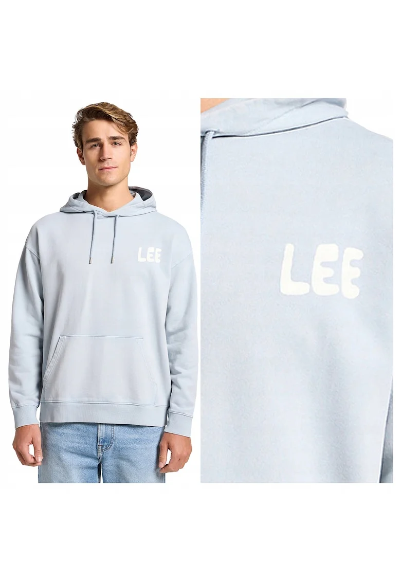 Hanorac Barbati,  Relaxed Graphic Hoodie, Regular Fit, Cu Gluga, 1 Buzunar, Maneci Lungi, Bumbac, Fara Inchidere, Albastru, Albastru