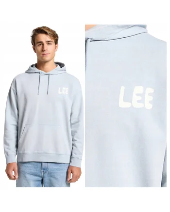 Hanorac Barbati,  Relaxed Graphic Hoodie, Regular Fit, Cu Gluga, 1 Buzunar, Maneci Lungi, Bumbac, Fara Inchidere, Albastru, Albastru