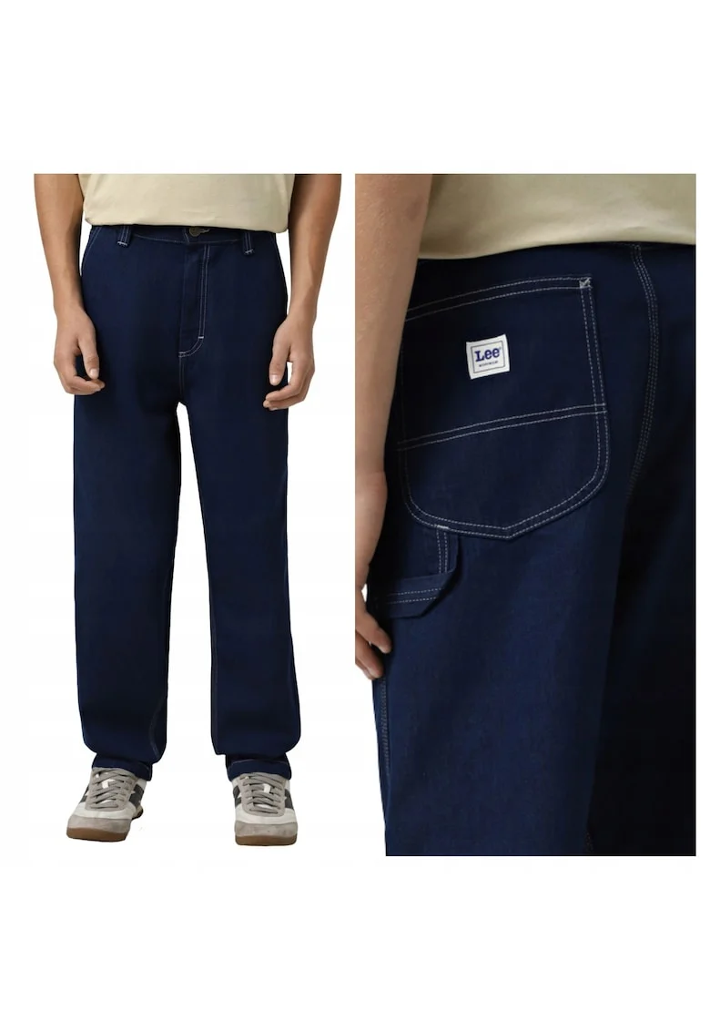 Blugi Barbati,  Carpenter, Loose Fit, Talie Joasa, 5 Buzunare, Fermoar, Lungi, Bumbac, W34-L32 US, Albastru