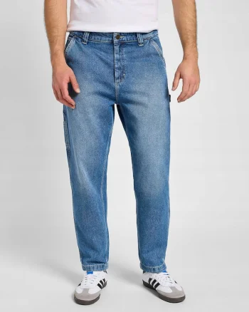 Blugi Barbati,  Carpenter, Straight Fit, Talie Medie, 5 Buzunare, Fermoar, Lungi, Bumbac, W31-L34 US, Albastru