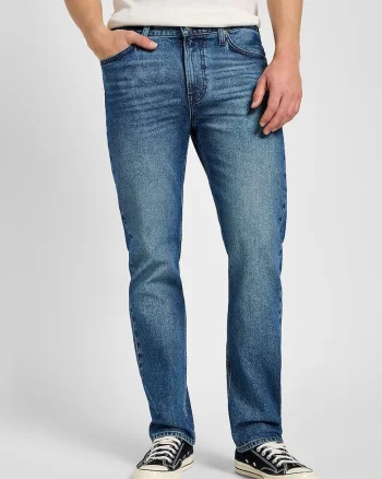 Blugi Barbati,  West, Fit, Talie Medie, 5 Buzunare, Fermoar, Ldwqfungi, Bumbac, Albastru, Albastru