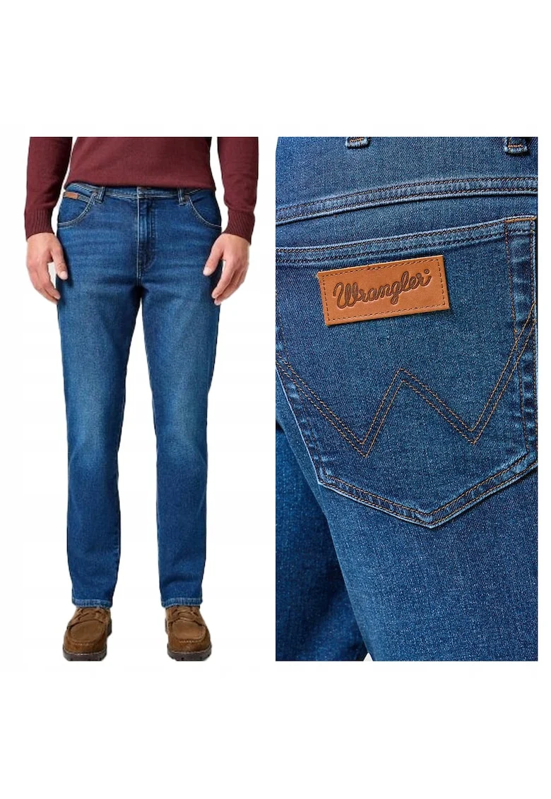Blugi Barbati,  Texas Slim Dark Trails, Straight Fit, Talie Mefwqgwqdie, 5 Buzunare, Fermoar, Lungi, Bumbac, Albastru, Albastru